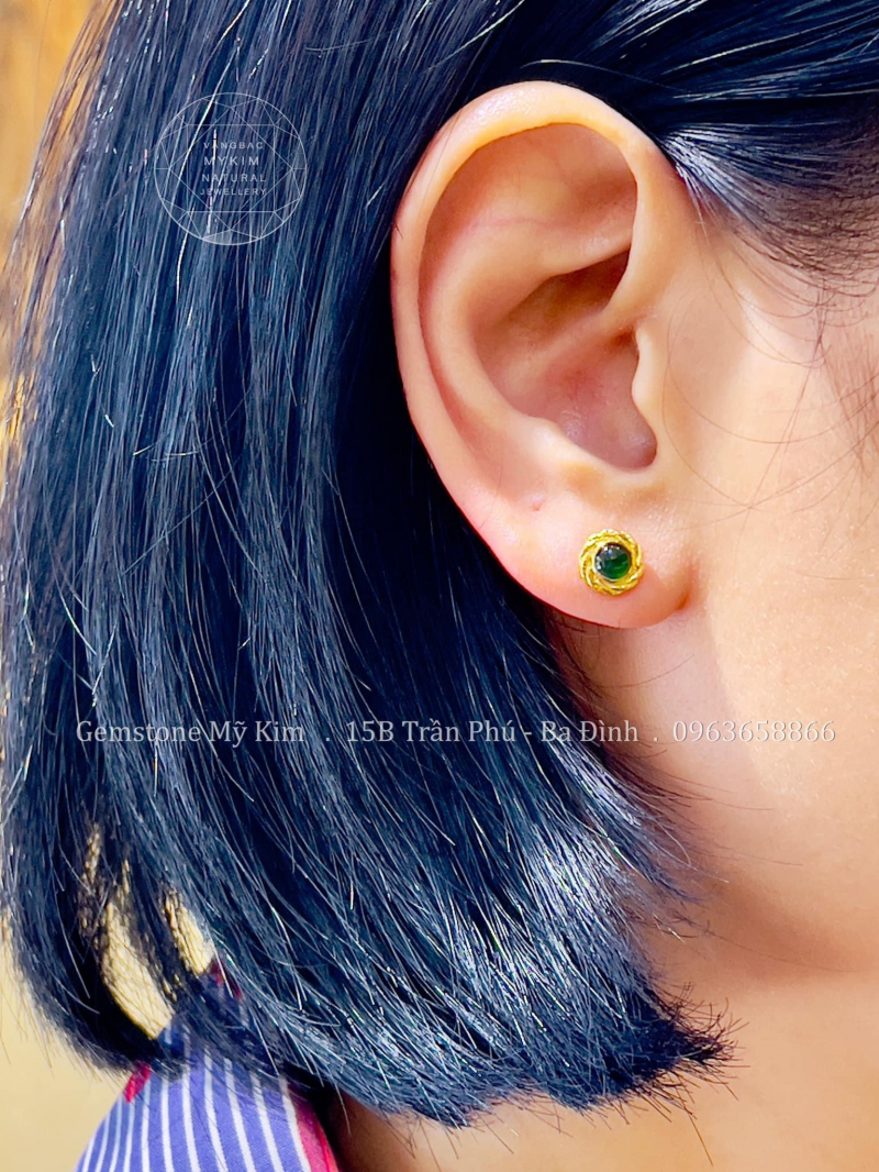 Bông Tai đính Ngọc Phỉ Thúy - Jadeite Đế Vương - Vàng 18k