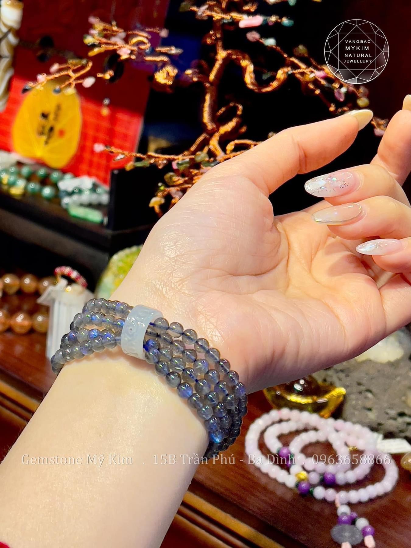 🌑 Vòng Mặt Trăng Đen mix Băng Ngọc Phỉ Thúy điêu khắc - Jadeite VIP