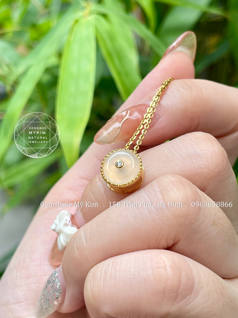 Set Dây Chuyền Băng Ngọc Jadeite đính kim cương moisanite - Vàng 10k
