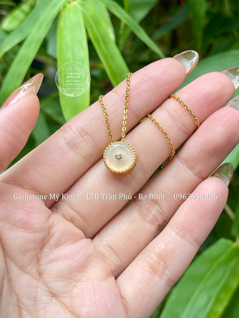 Set Dây Chuyền Băng Ngọc Jadeite đính kim cương moisanite - Vàng 10k
