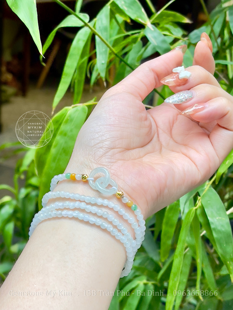 ♾️ Vòng Băng Ngọc Phỉ Thúy – Jadeite VIP – mix Vàng 10k & Charm Vô Cực