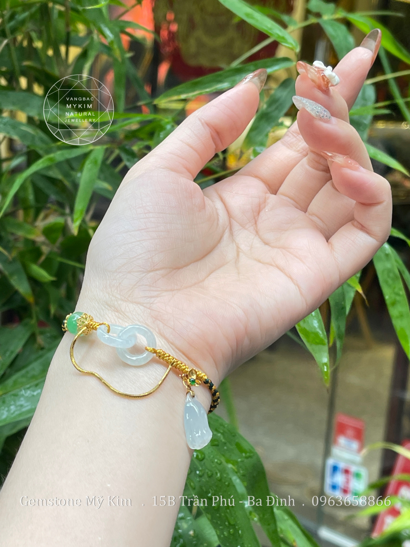 Dây Tết Charm Ngọc Phỉ Thúy Jadeite Vip - Vàng 14k + 18k