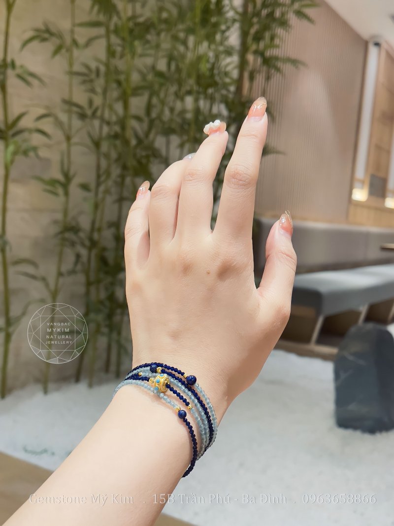 Set Vòng Aquamarine - Lapis - Mã Não - Bi Vàng 10k - Charm Bạc si vàng 24k
