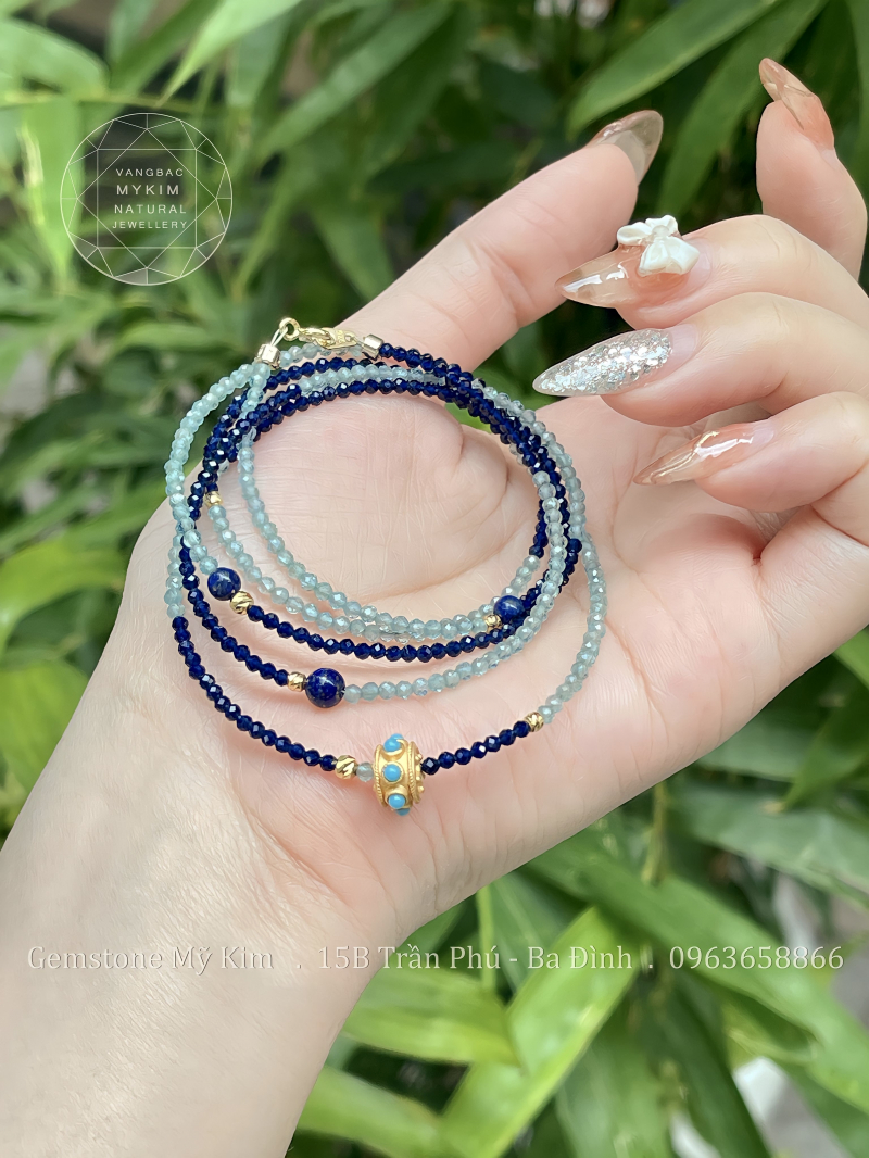 Set Vòng Aquamarine - Lapis - Mã Não - Bi Vàng 10k - Charm Bạc si vàng 24k