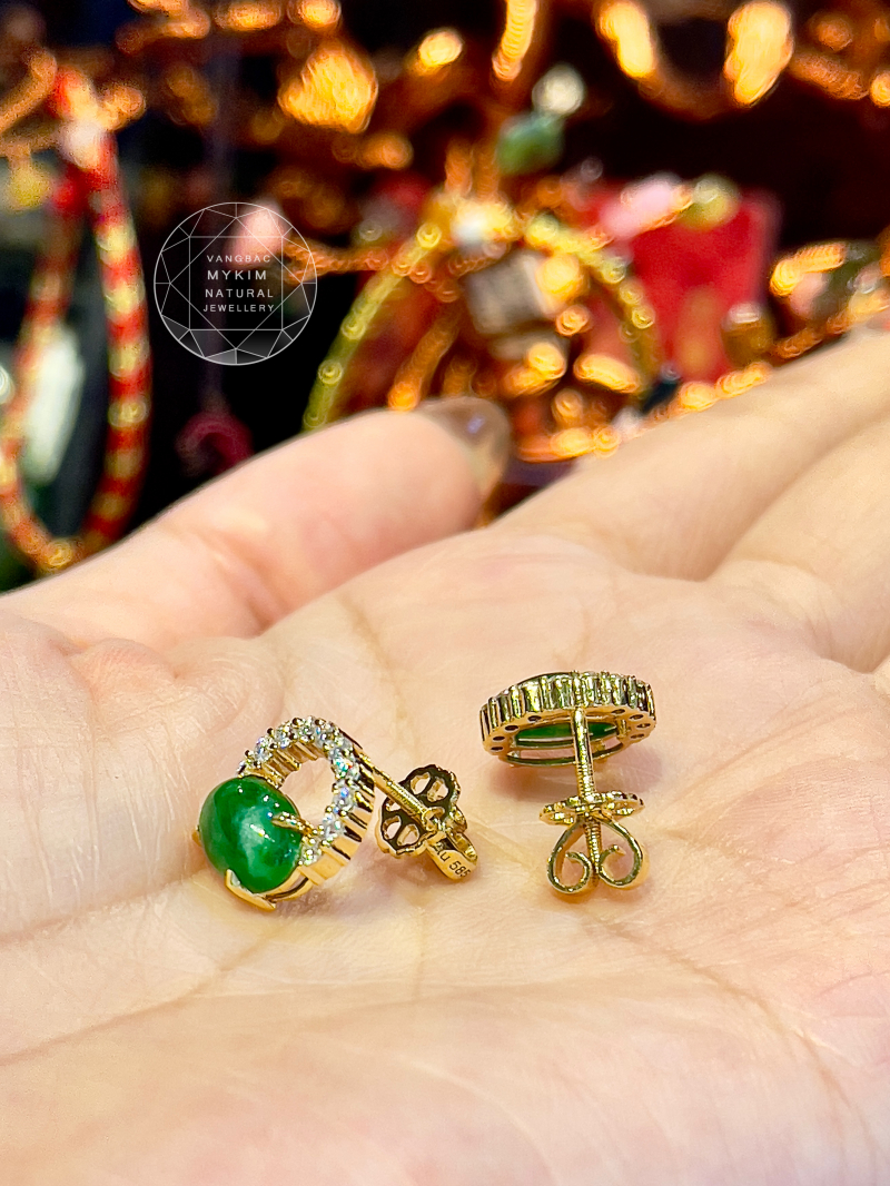 Bông Tai Ngọc Phỉ Thúy Jadeite VIP - Vàng 14k - Kiểu thời trang