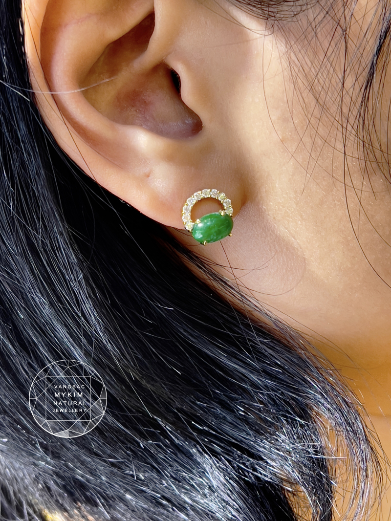 Bông Tai Ngọc Phỉ Thúy Jadeite VIP - Vàng 14k - Kiểu thời trang