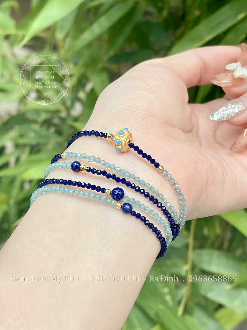Set Vòng Aquamarine - Lapis - Mã Não - Bi Vàng 10k - Charm Bạc si vàng 24k