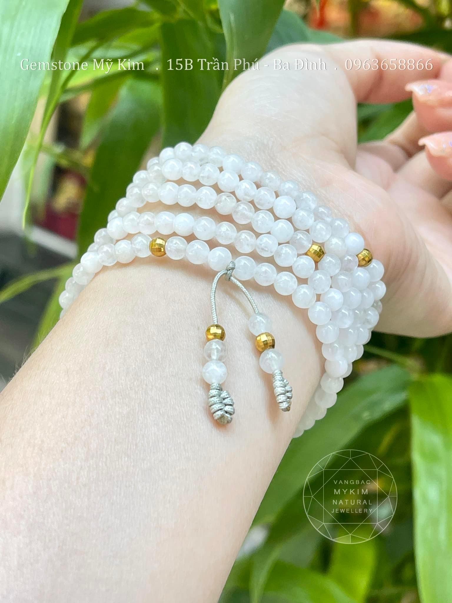 Set Vòng Mã Não Trắng mix Bi Vàng 10k
