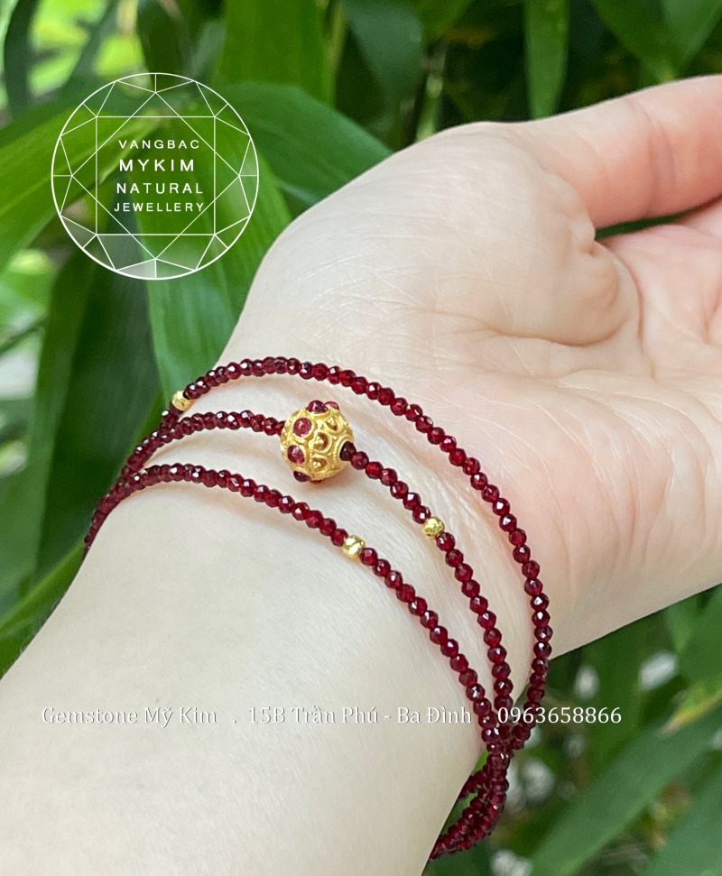 Set 3 Vòng Mã Não Đỏ mix Bi Vàng 10k - Charm Bạc mạ vàng 24k