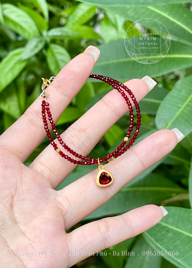 Set 2 Vòng Mã Não Đỏ mix Bi Vàng 10k - Charm rơi Bạc mạ vàng 24k