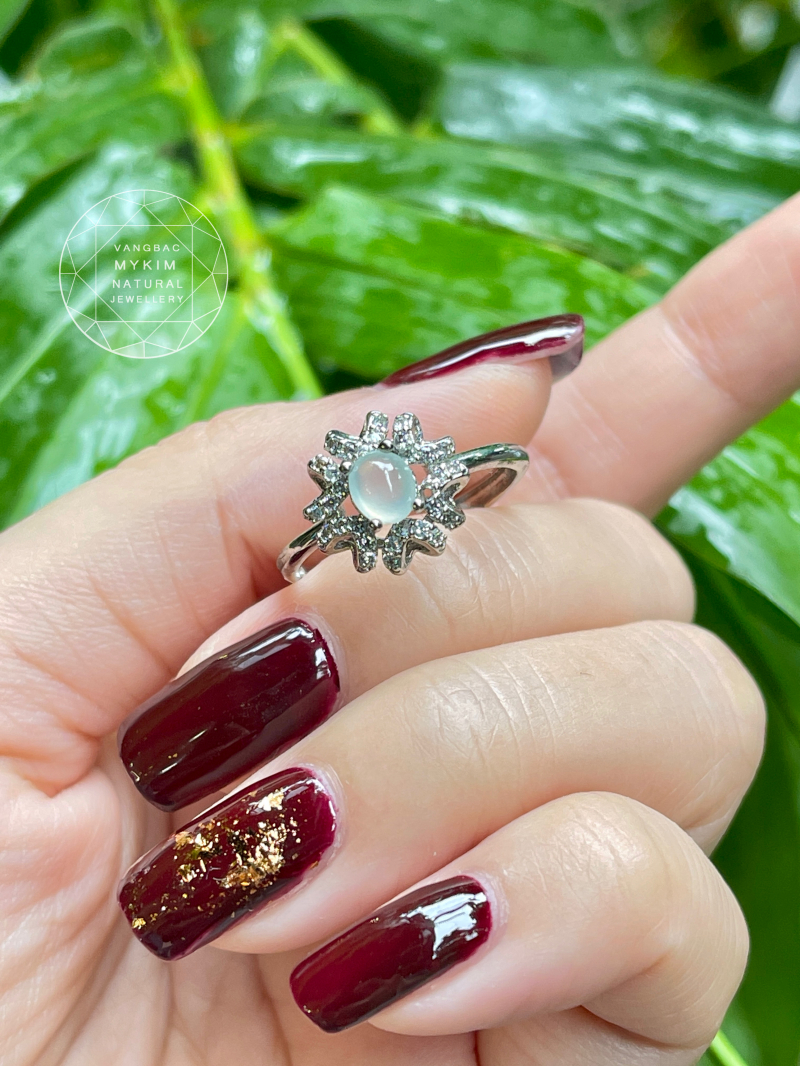 Set Nhẫn và Bông Tai Băng Ngọc Phỉ Thuý - Jadeite Vip Myanmar - Bạc si vàng trắng