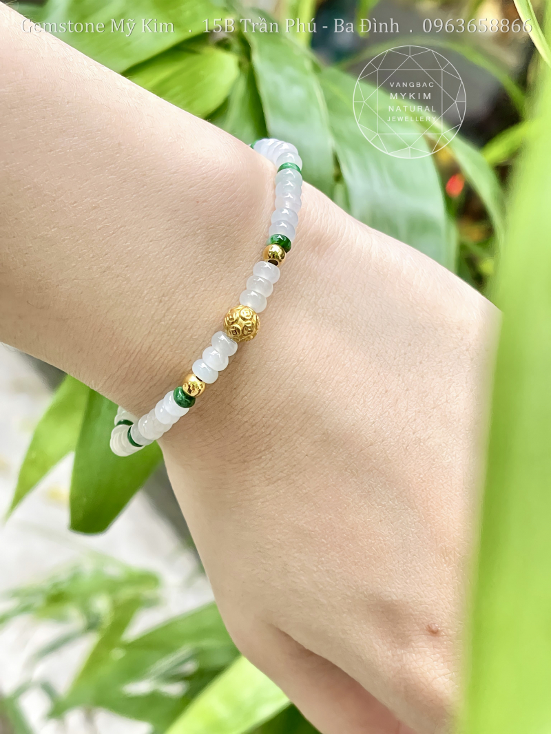 💎 Vòng Băng Ngọc Phỉ Thúy – Jadeite VIP mix Kim Tiền Vàng