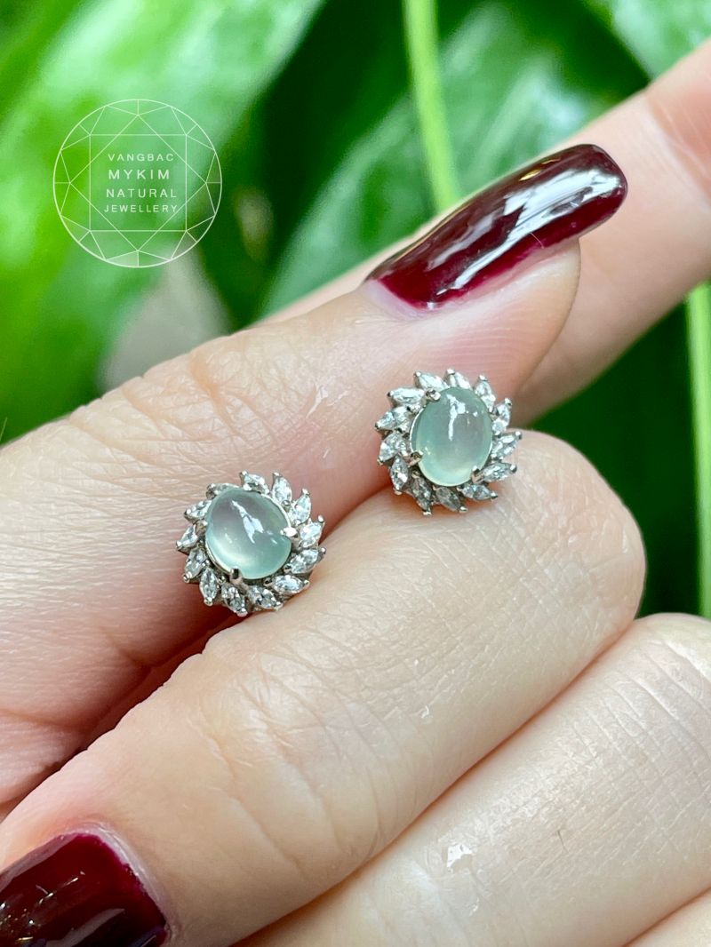 Set Nhẫn và Bông Tai Băng Ngọc Phỉ Thuý - Jadeite Vip Myanmar - Bạc si vàng trắng