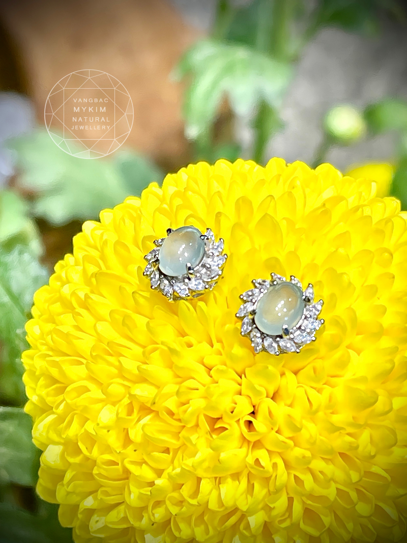 Set Nhẫn và Bông Tai Băng Ngọc Phỉ Thuý - Jadeite Vip Myanmar - Bạc si vàng trắng