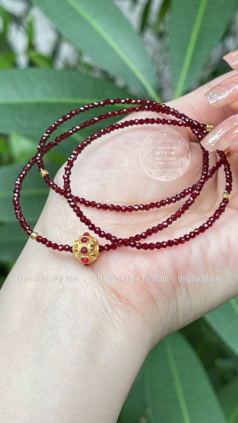 Set 3 Vòng Mã Não Đỏ mix Bi Vàng 10k - Charm Bạc mạ vàng 24k