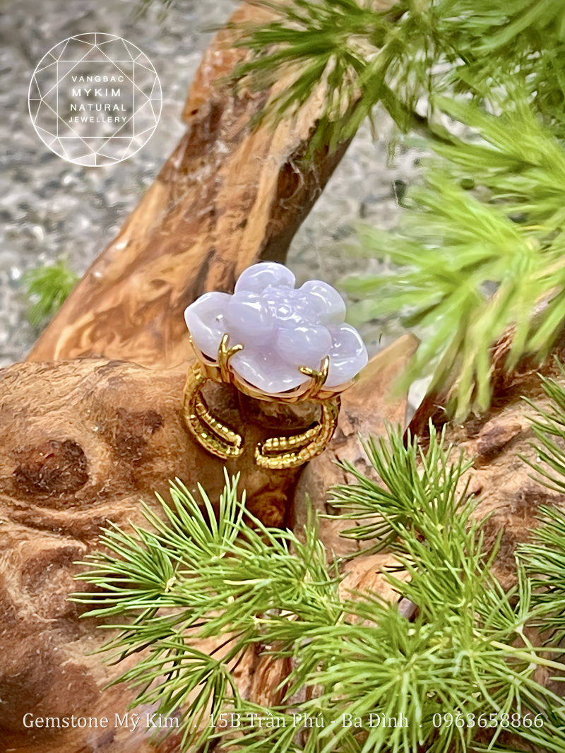 Nhẫn Hoa Sen Ngọc Phỉ Thúy Tử La Lan – Jadeite VIP Vàng 14k | Sắc Tím Dịu Nhẹ, Vẻ Đẹp Tĩnh Tại