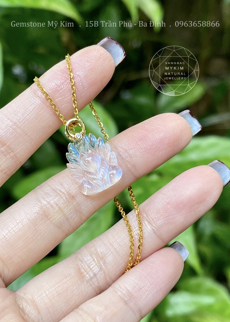 Mặt Dây Hồ Ly Đá Moonstone VIP - Vàng 10k - 14k - 18k theo yêu cầu