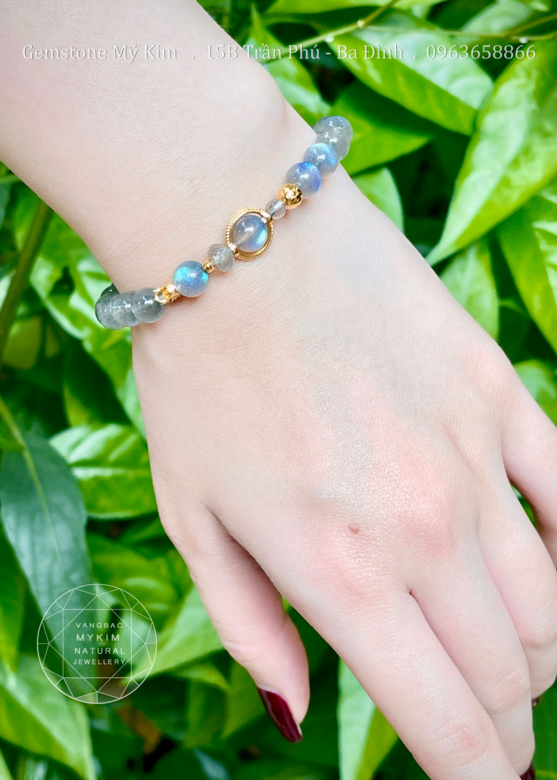 💎 Vòng Đá Moonstone VIP – Mặt Trăng Đen | Kết Hợp Vàng 10K