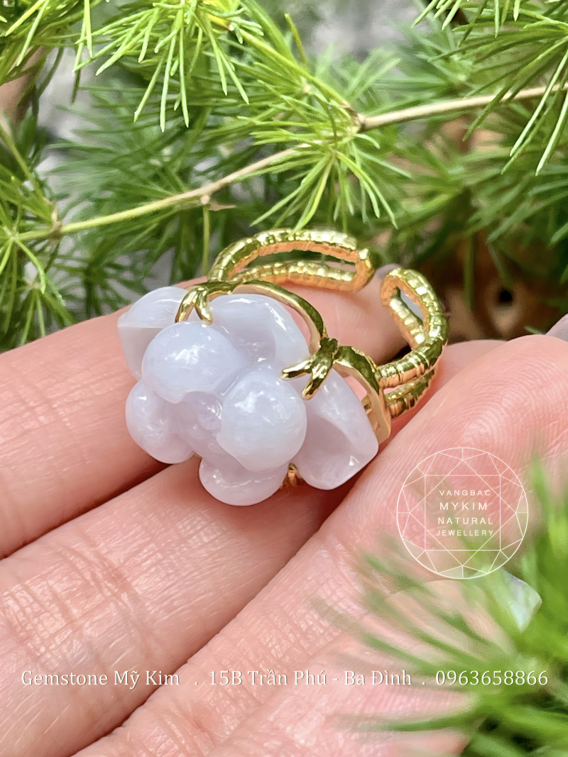 Nhẫn Hoa Sen Ngọc Phỉ Thúy Tử La Lan – Jadeite VIP Vàng 14k | Sắc Tím Dịu Nhẹ, Vẻ Đẹp Tĩnh Tại