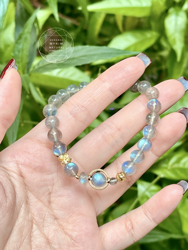 💎 Vòng Đá Moonstone VIP – Mặt Trăng Đen | Kết Hợp Vàng 10K