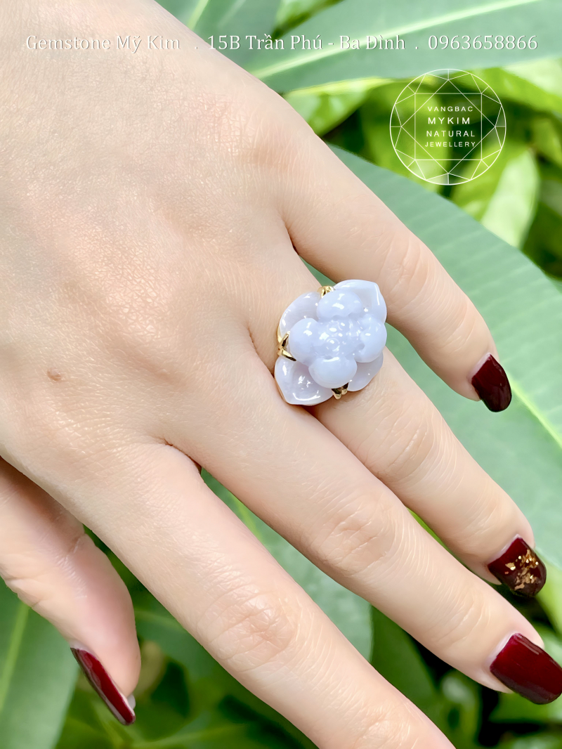 Nhẫn Hoa Sen Ngọc Phỉ Thúy Tử La Lan – Jadeite VIP Vàng 14k | Sắc Tím Dịu Nhẹ, Vẻ Đẹp Tĩnh Tại