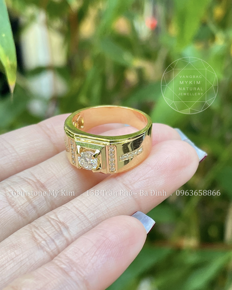 Nhẫn Nam Vàng 10k - Đính Kim Cương Moissanite