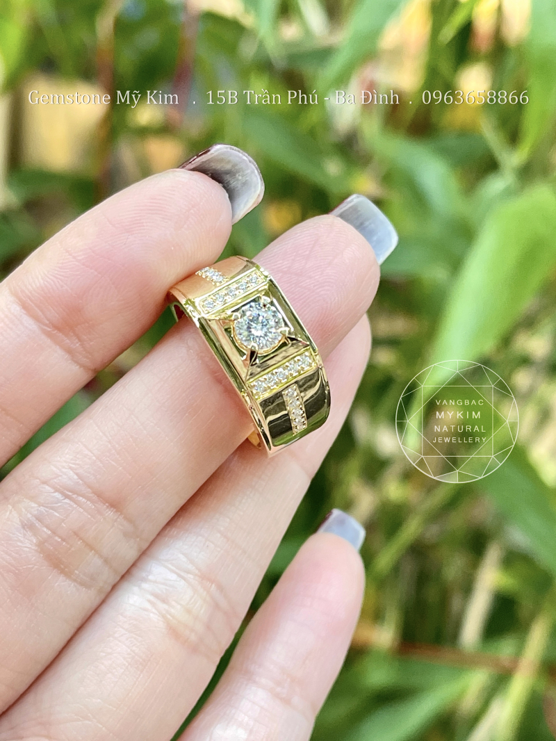 Nhẫn Nam Vàng 10k - Đính Kim Cương Moissanite