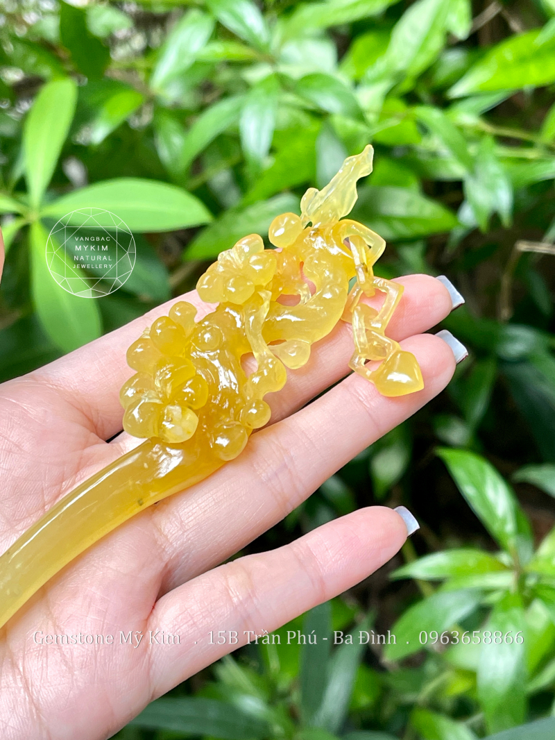 Trâm Hoa Mai Cài Tóc - Ngọc Serpentine Vàng VIP
