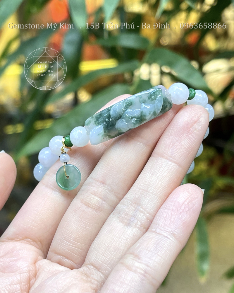 💚 Vòng Ngọc Phỉ Thúy Jadeite VIP – Khánh Hoa Sen | Charm Treo Vàng 18K | Thanh Khiết – Tĩnh Tại
