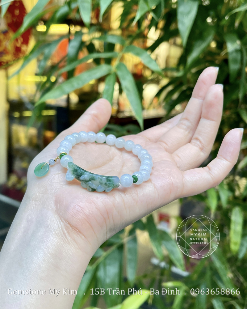 Vòng Ngọc Phỉ Thúy Jadeite VIP - Khánh Hoa Sen - Charm Treo Vàng 18k