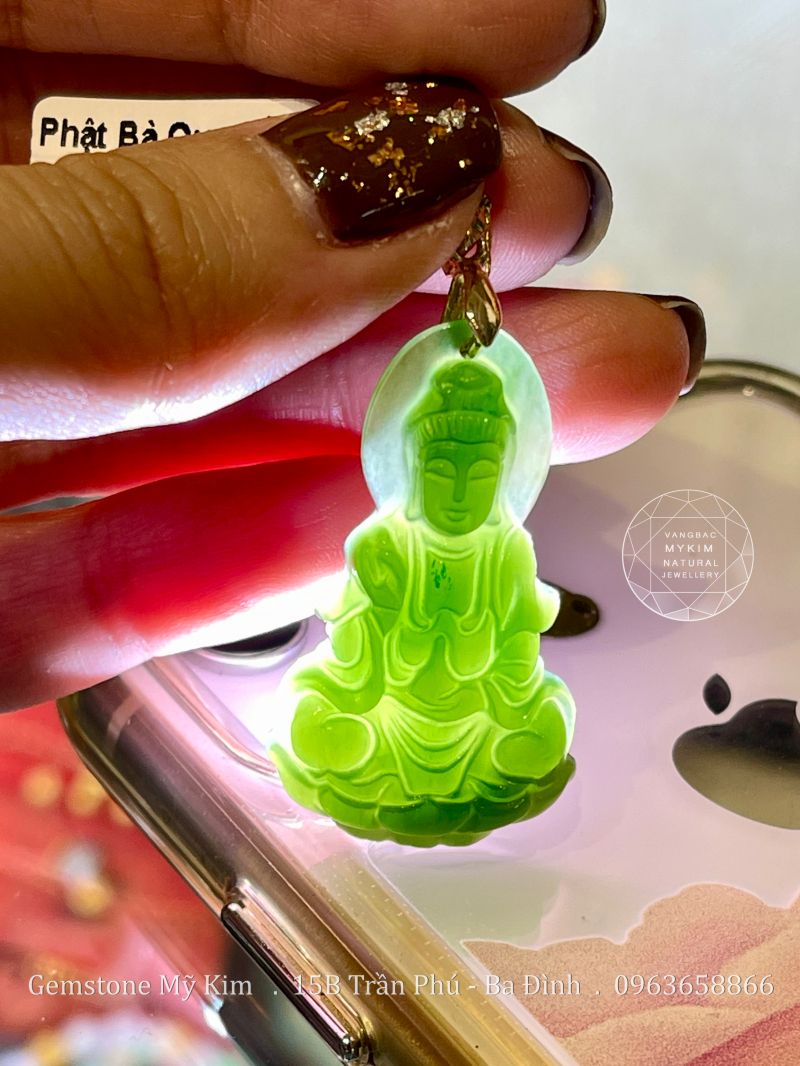 Mặt Dây Phật Bà Quan Âm Ngọc Bích Nephrite • ✨ Móc Vàng 10-14-18k • Trang Sức Phong Thủy Bình An, Từ Bi