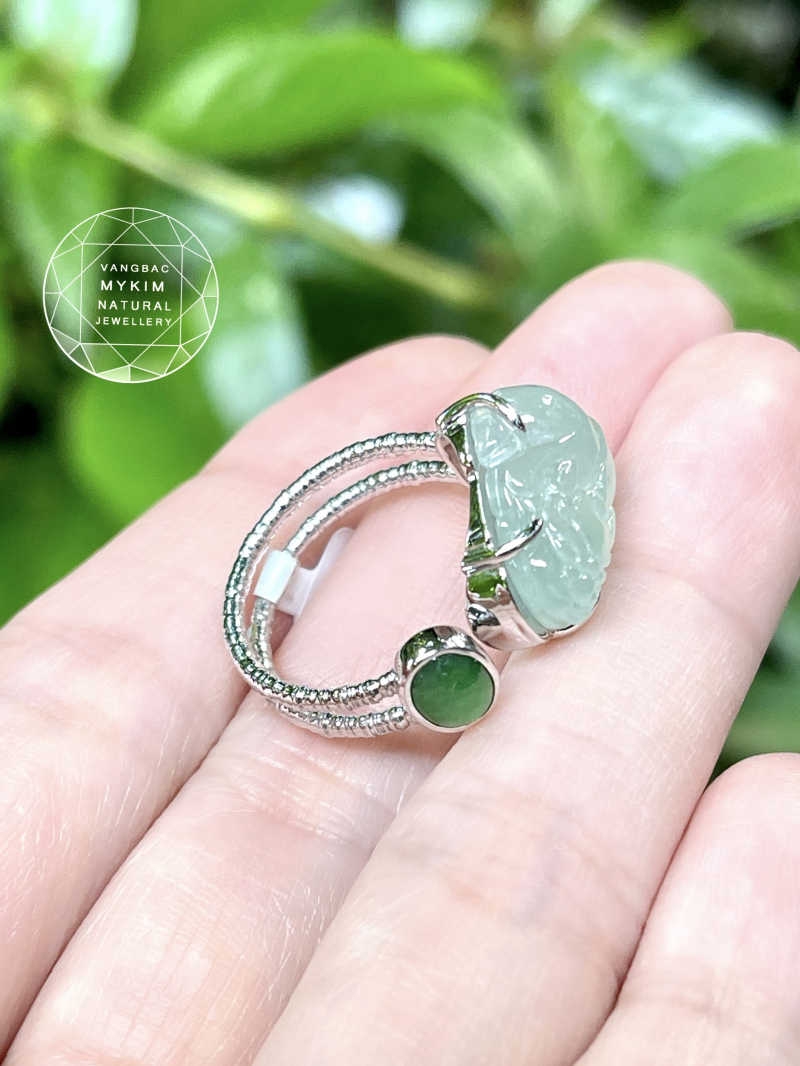 Nhẫn Tỳ Hưu Băng Xanh Phỉ Thuý Jadeite VIP - Vàng Trắng 14k