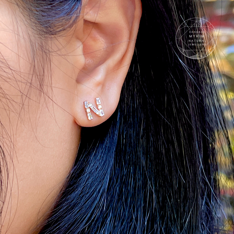 Bông Tai Chữ Đá Vuông - Vàng Hồng 14k sz 8x6mm