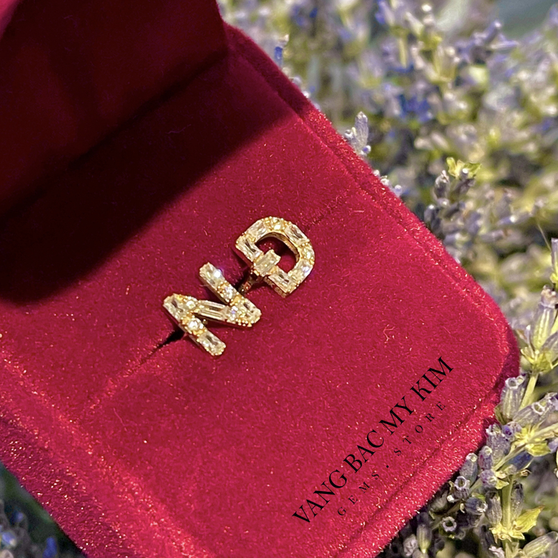 Bông Tai Chữ Đá Vuông - Vàng Hồng 14k sz 8x6mm