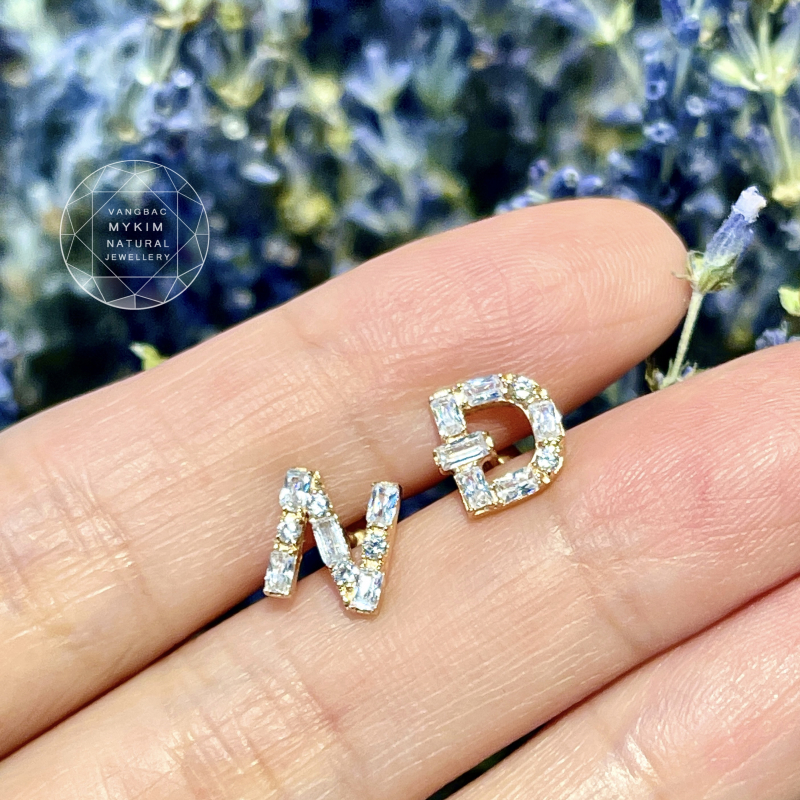 Bông Tai Chữ Đá Vuông - Vàng Hồng 14k sz 8x6mm