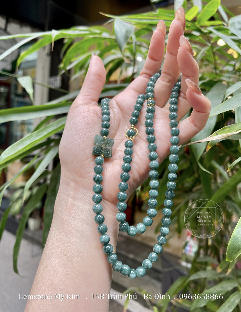 Set Lam Ngọc Phỉ Thúy Bốn Lá - Jadeite VIP - Vàng 10k