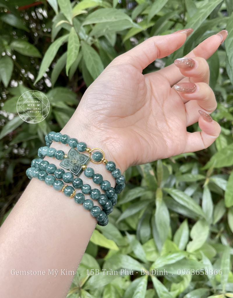 Set Lam Ngọc Phỉ Thúy Bốn Lá - Jadeite VIP - Vàng 10k