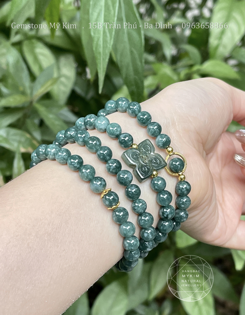 Set Lam Ngọc Phỉ Thúy Bốn Lá - Jadeite VIP - Vàng 10k