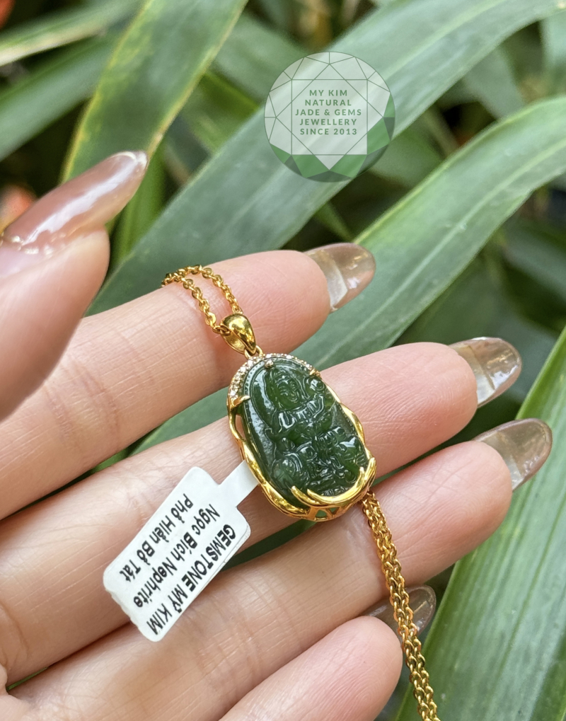 Mặt Phật Bản Mệnh Phổ Hiền Bồ Tát Ngọc Bích - đính kim cương TN - Vàng 10k