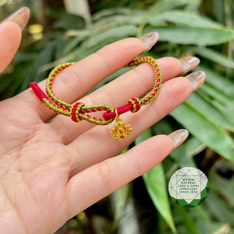 Dây Tết Chỉ Ngũ Sắc - Charm Sen Treo Vàng 24k