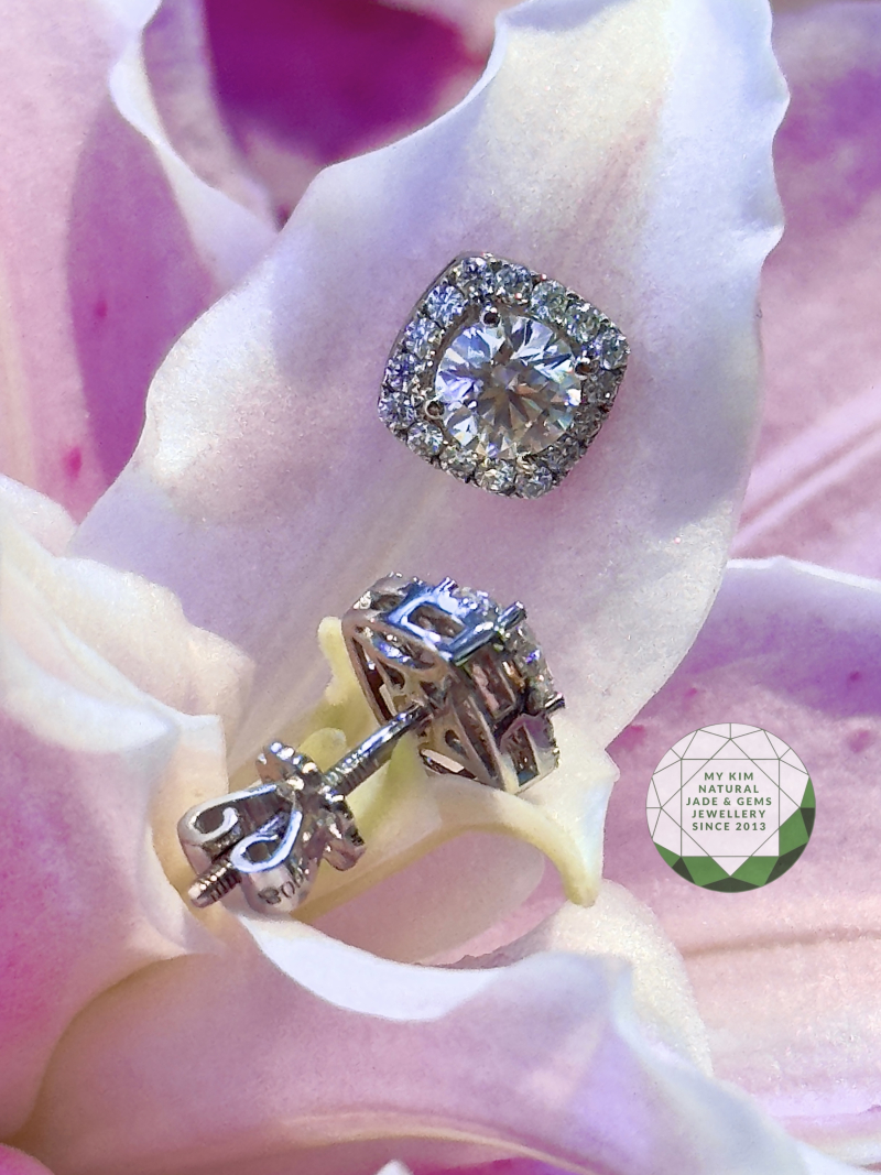 Bông Tai Kim Cương Moissanite - Vàng Trắng 14k