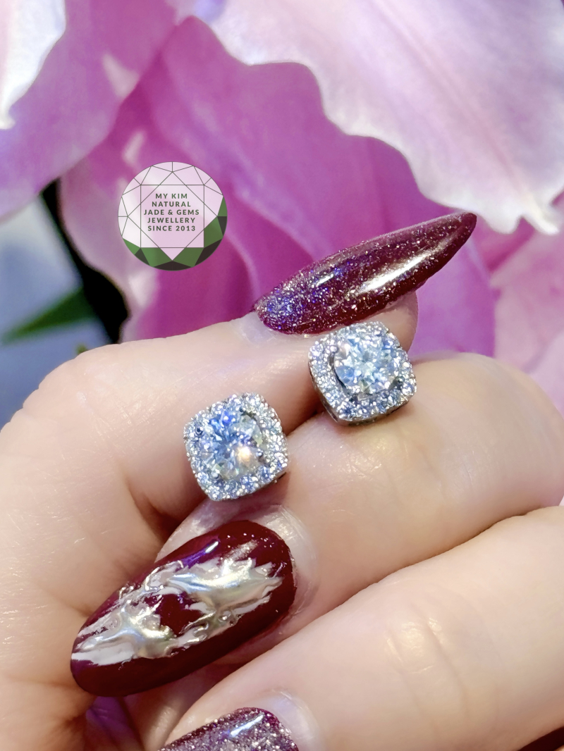 Bông Tai Kim Cương Moissanite - Vàng Trắng 14k
