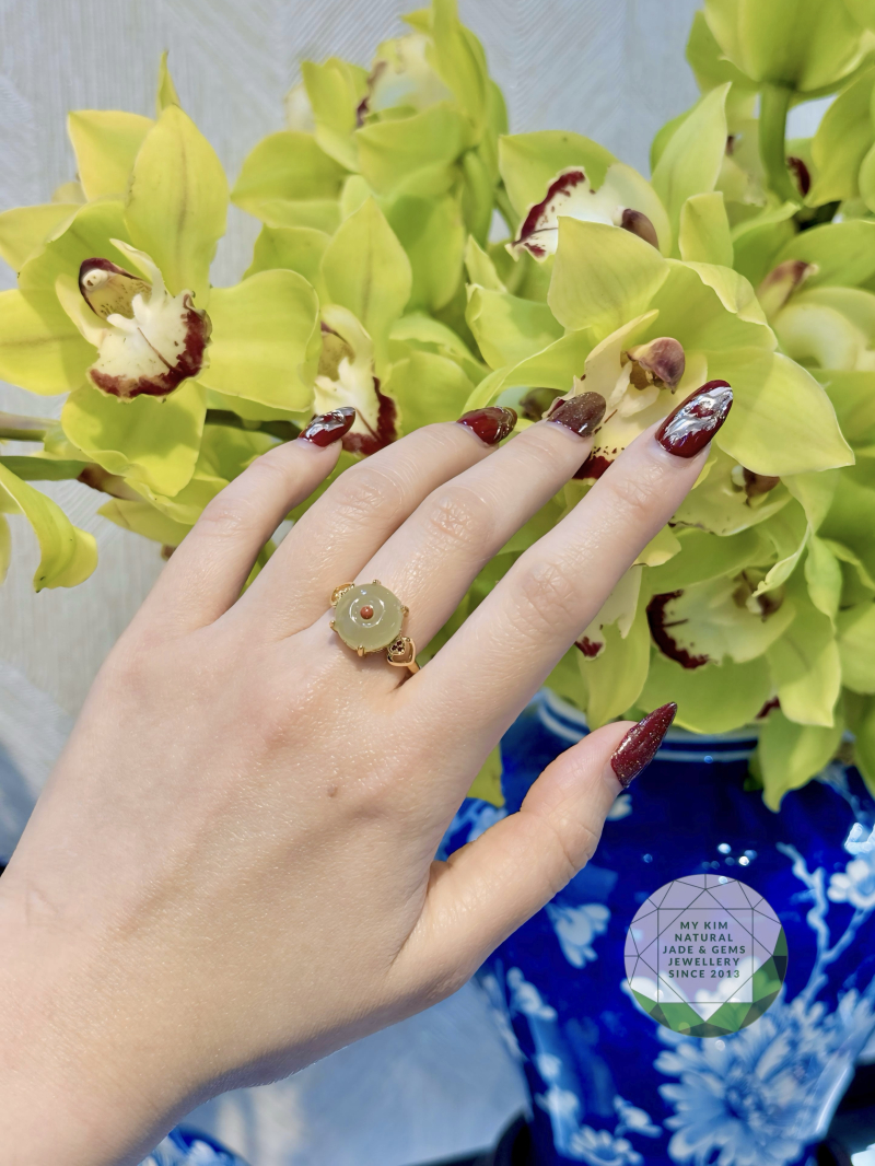 Nhẫn Ngọc Hetian - Silver & Gold 18k