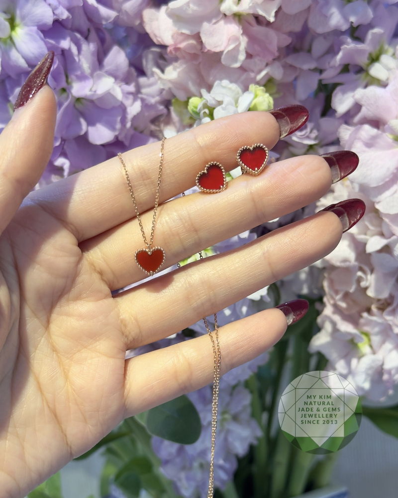 Set Dây Chuyền - Bông Tai Trái Tim Đỏ Vàng Hồng 18k