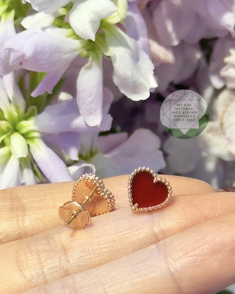 Set Dây Chuyền - Bông Tai Trái Tim Đỏ Vàng Hồng 18k