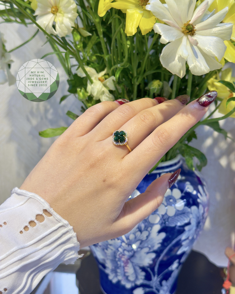 Nhẫn Cỏ Bốn Lá Ngọc Jadeite - Vàng 10k - 14k