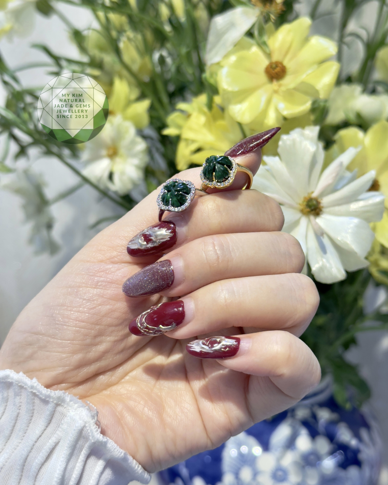 Nhẫn Cỏ Bốn Lá Ngọc Jadeite - Vàng 10k - 14k