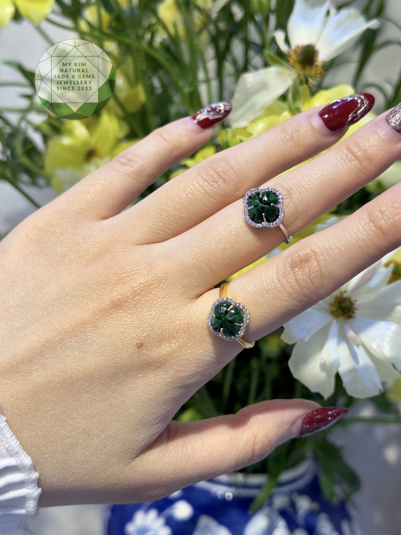 Nhẫn Cỏ Bốn Lá Ngọc Jadeite - Vàng 10k - 14k