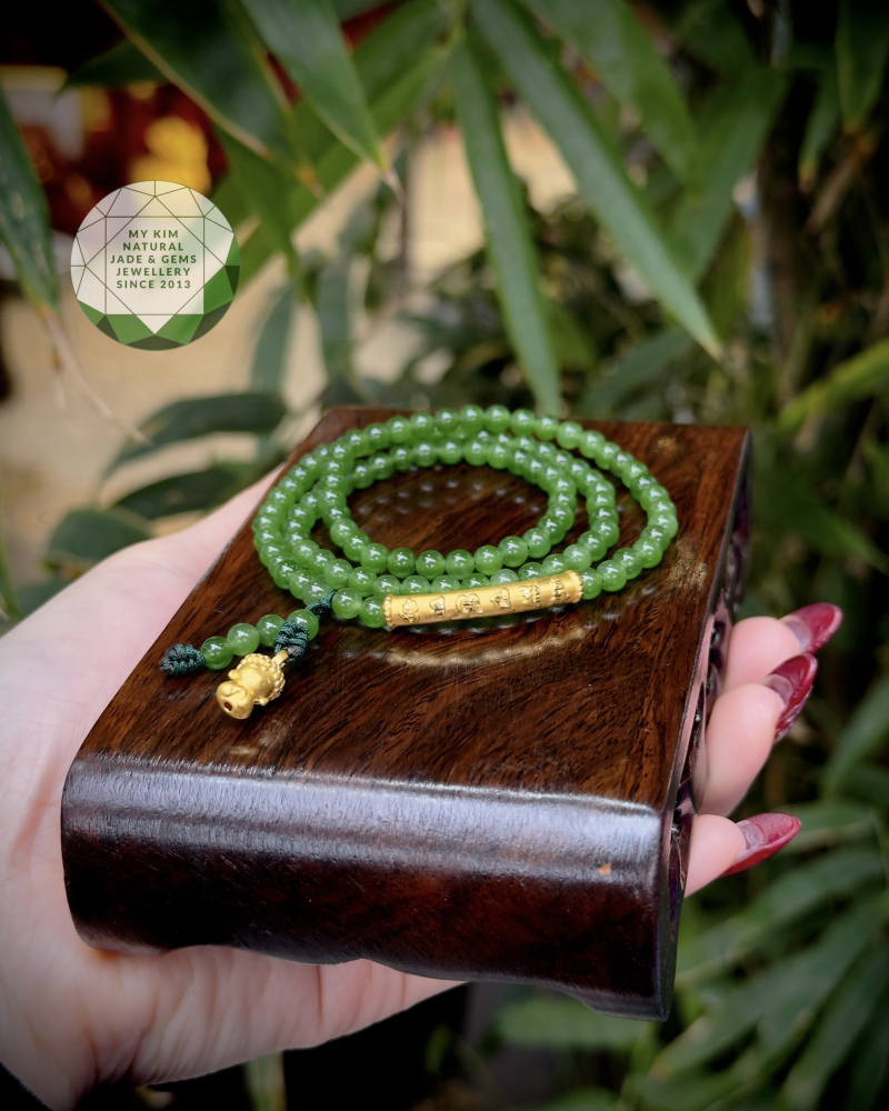 Chuỗi Vòng Ngọc Bích Nephrite VIP - Charm Vàng 24k Ummani Adida