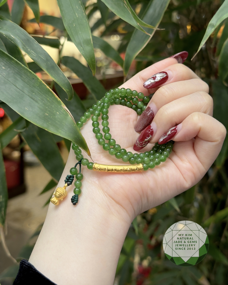 Chuỗi Vòng Ngọc Bích Nephrite VIP - Charm Vàng 24k Ummani Adida